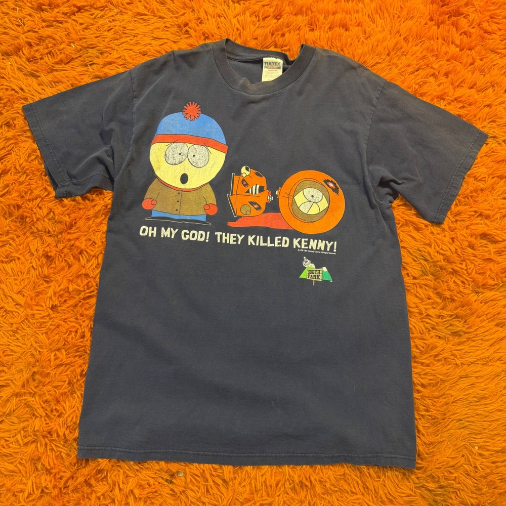 Vintage 1997 South Park They Killed Kenny T-Shirt Tultex Navy Blue XL 90s TV